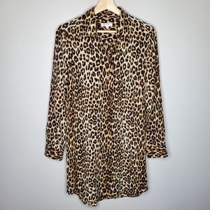 Equipment Long Sleeve Dress Leopard Print Silk